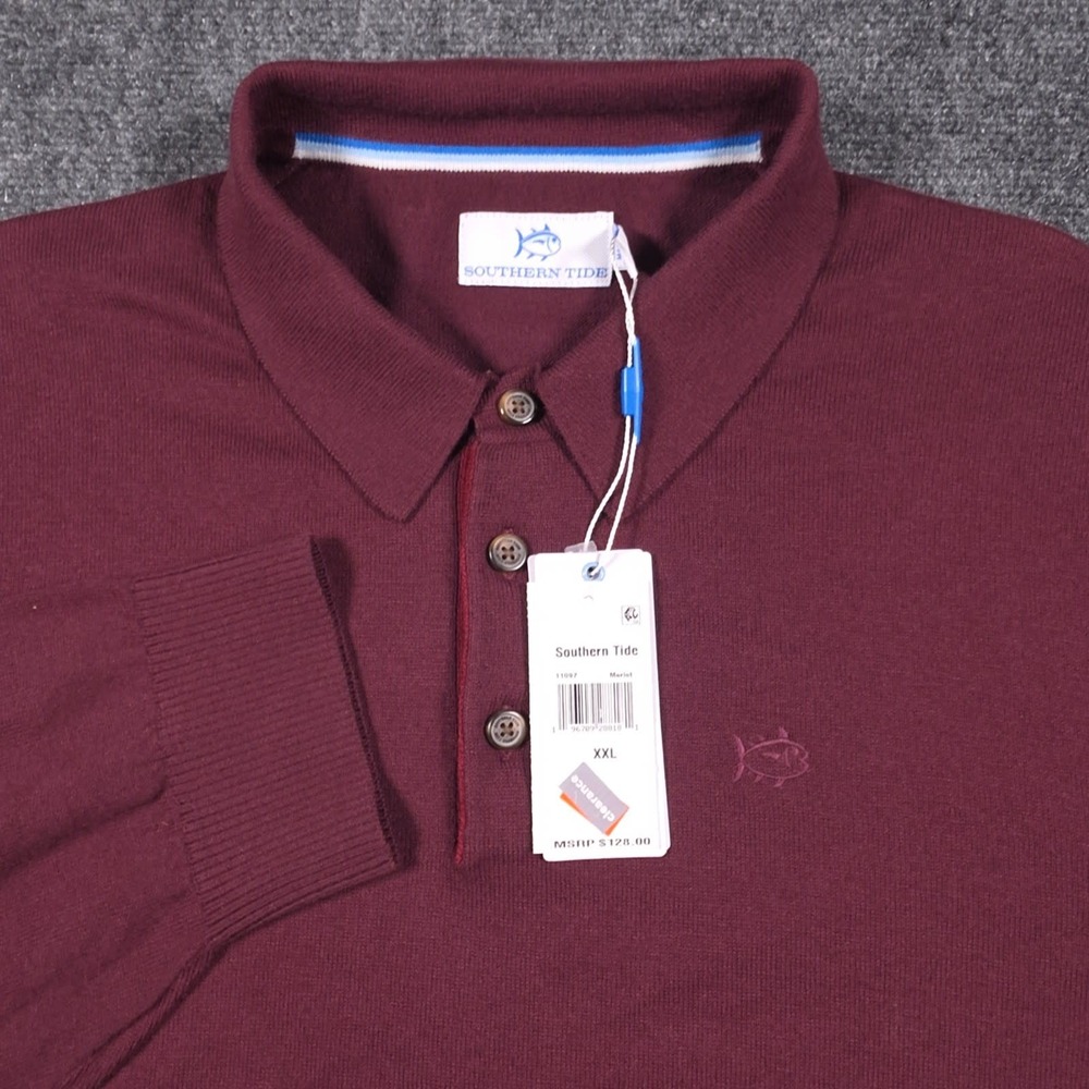 NWT Southern Tide Polo Sweater Mens 2XL Merlot Long Sleeve Collared Knit